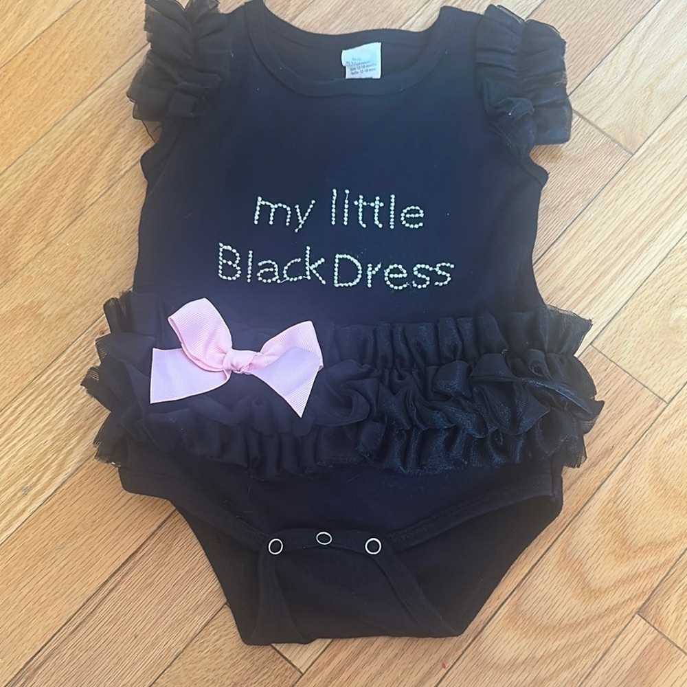 Black Ruffled Baby Onesie with Pink Bow